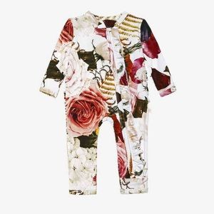 Posh Peanut Black Rose Ruffled One Piece